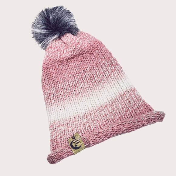 Handmade pom hat rose pink knit slouchy removable faux fur pompom adult winter - Picture 5 of 12